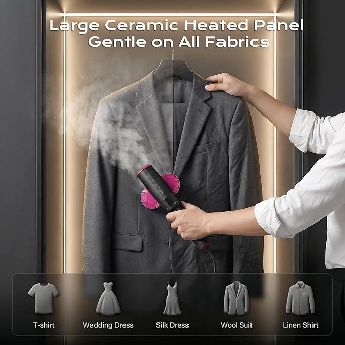 Travel Steamer for Clothes,1200W Portable Steamer ＆ Iron 2 In 1,Large Ceramic Heat Panel with 90°Rotatable Head,100ml Water Tank,110-120V Mini Ironing Machine for Home, Travel and Business.