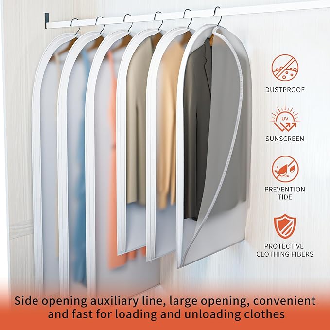 Clear Garment Bags for Hanging Clothes,40in Dress Clothing Suit Coat for Sweater Closet Storage Translucent Garment Dress Hanging Garment Bags Clothes Covers (6-Pack)