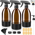 Amber Glass Spray Bottles 3 Pack, 17 oz/500 ml Glass Spray Bottles for Cleaning, Plants, Essential Oils, Hair Care, Refillable Empty Spray Bottle with Adjustable Nozzle for Squirt and Mist