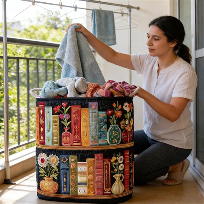 Quilted Laundry Basket, Quilted Laundry Basket with Handles, Boho Fabric Floral Storage, For Bedroom Laundry (#14, 20"L x 20"W x 28"H)
