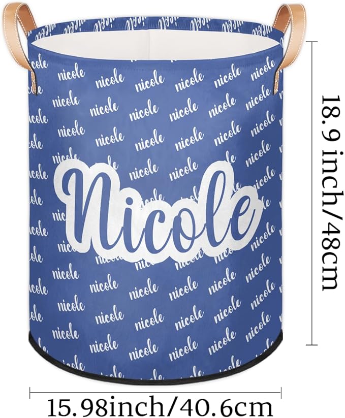 Custom Name Laundry-Hamper, Personalized Blue Kids-Clothes-Hamper Foldable with Name, Customized Storage Basket with Handles Waterproof Gift for Boys Girls Baby Women
