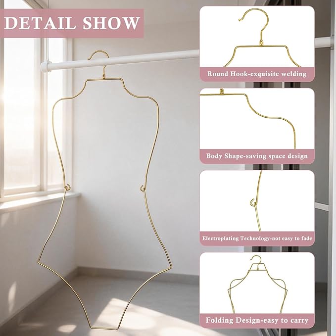 Swimsuit Hanger Lingerie Hanger Bathing Suit Hanger Display Hanger,Bikini Hanger Body Shape Display Rack Adults Accessories, Gold