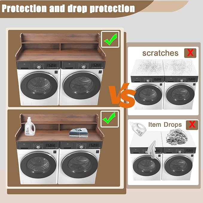 2-Tier Washer and Dryer Countertop, Wooden Washer Dryer Countertop, 27.5" Depth X 54" Laundry Countertop Over Washer and Dryer for Folding Clothes Over Washer and Dryer (Dark Walnut)