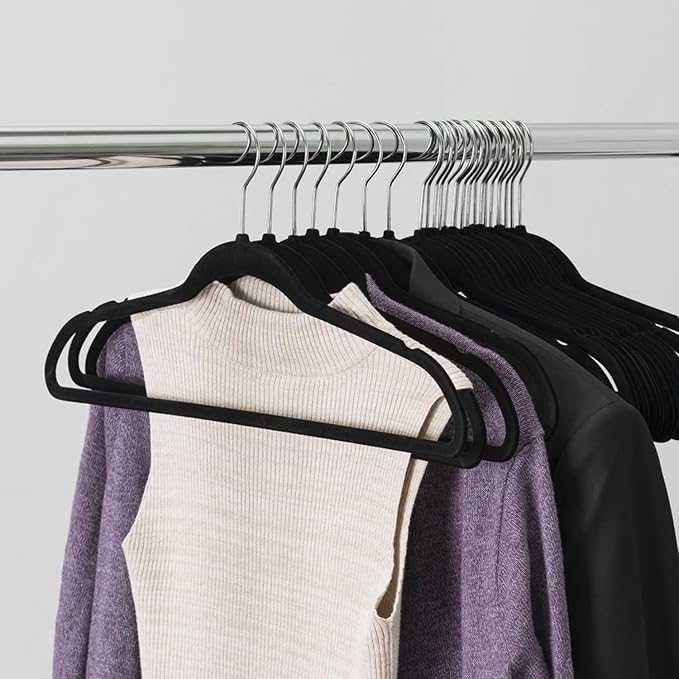 10 Pack Anti-Slip Rubber Coated Hangers, Space Saving, Durable, Gentle, Clothes, Black Hangers for Closet, Non-Slip, Heavy Duty, Velvet, Coats, Pants, Wardrobe Essentials, Holiday