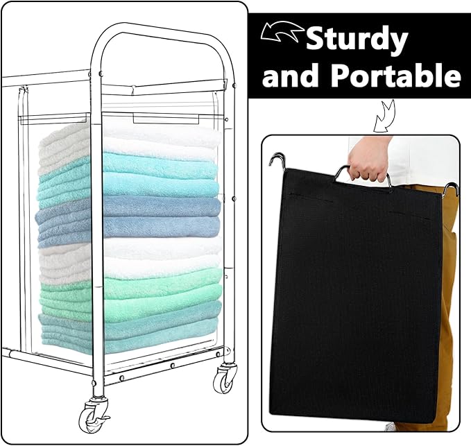 Windyun 3 Pcs Hypotenuse Laundry Sorter Replacement Bags Hamper Cart Removable Replacement Bags Laundry Storage Organizer Bag Hamper Liner, No Hooks 14.76 x 8.66 x 23.23/19.29" (Black,Beige,Gray)