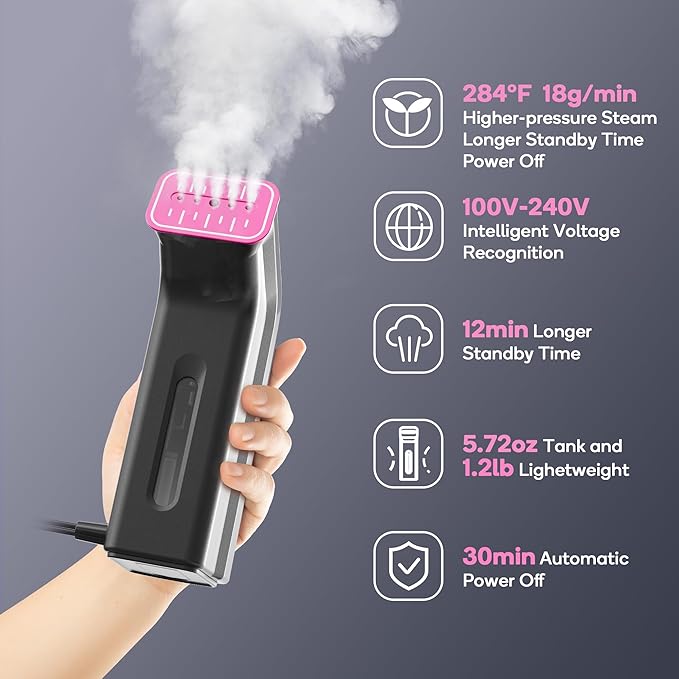 Mini Travel Steamer for Clothes,110-240V Portable Dual Voltage Steamer & Iron 2 In 1,Integrated 170ml Tank 25s Fast Heat,1.2lbs Travel Size Fabric Iron,Handheld Steaming Wrinkles Remover For Garments