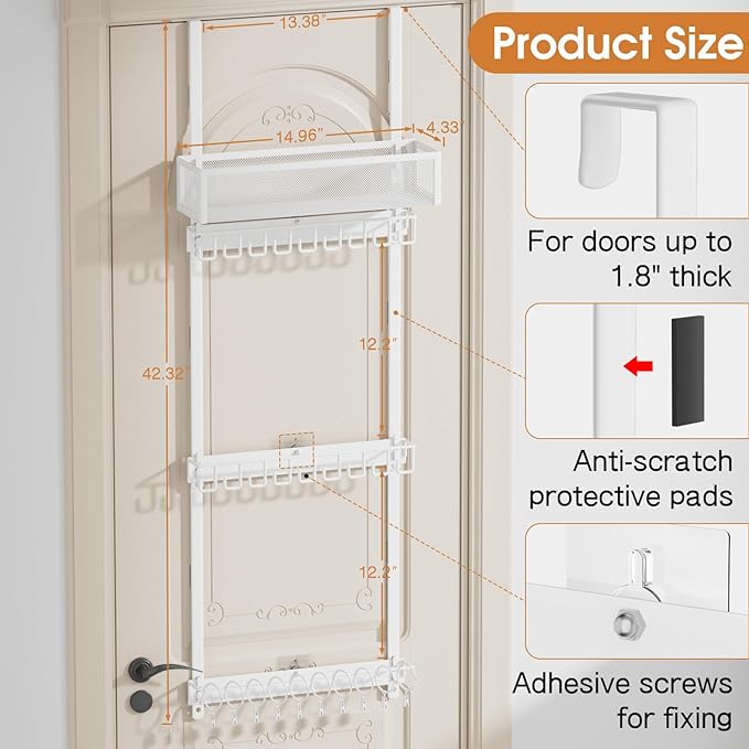 3 Tier Over Door Hat Rack with Basket - Hat Organizer Holder for Baseball Cap with 18 Hooks and 10 Movable Clips,Hat Hanger Storage Holds up to 28+ Caps for Door, Bedroom, Closet (White)