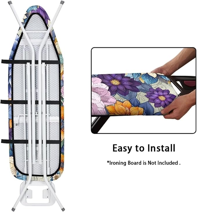 Flashideas Hippie Flower Iron Board Cover Standard Size Ironing Board Cover with Elastic Edges Home Decoration Table Top Ironing Board Cover and Pad 15x54