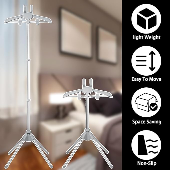 Clothes Steamer Stand, Folding Telescopic Height Adjustable with Ironing Gloves, Gray