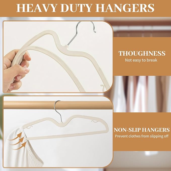 LemonRoad 50 Pcs Upgraded Plastic Short Neck Hangers, Anti-Slip Space Saving Hangers with 360 Swivel Hooks for Clothes, Smooth, Not Velvet (Warm Beige)