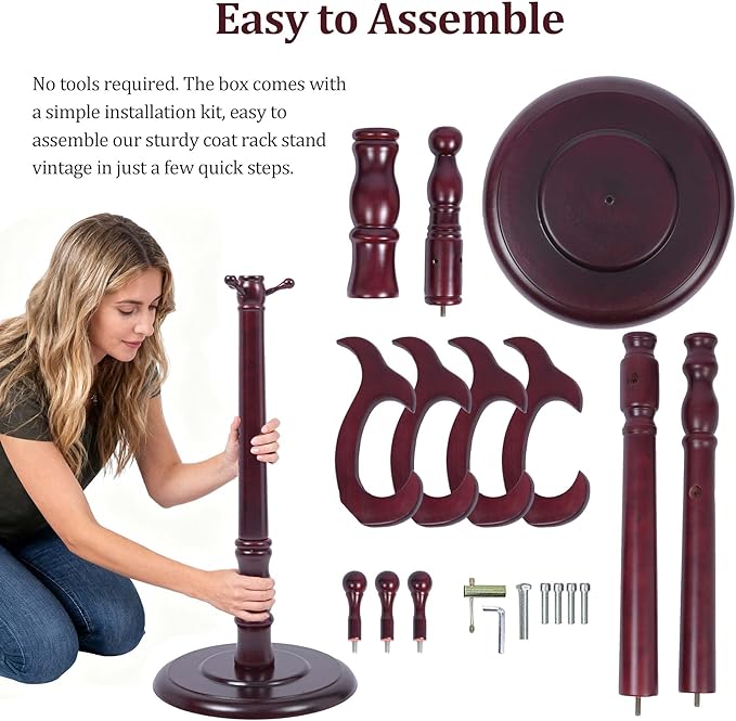 73" Wooden Coat Rack Freestanding, Coat Rack Stand With 18 Hooks And Round Solid Wood Base，Adjustable Height, Easy To Assemble For Entrance Hallway Office Living Room Bedroom (fishtail)