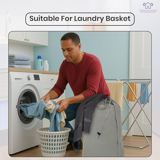 LFH Home Cotton Canvas Large Laundry Bag with Handle, Heavy Duty Drawstring Closure Washable Laundry Bags, School Travel, Home, Hotel, College Dorm, Organizer Sack, Toys Clothes 28x40 (Pack of 6)-Grey