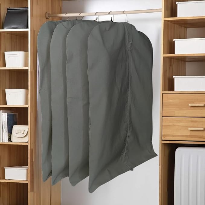Premium 100% Cotton Garment Bags – 40" Gray Canvas Suit Cover with YKK Zipper – Breathable, Dust-Proof Storage for Suits, Coats, Dresses, Jackets & Travel/Closet Use