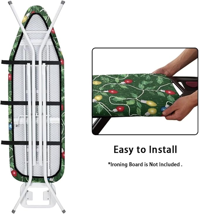 Iron Board Cover with Elastic Edge Christmas String Lights Print Resist Scorching Ironing Board Cover and Pad Thick Soft Cover 54x15 inches
