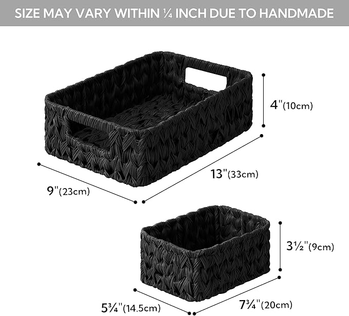 GRANNY SAYS Wicker Baskets for Organizing, Wicker Storage Basket for Shelf, Woven Baskets Oraganizer, Waterproof Vanity Basket for Towel, Home Organization, Black, 3-Pack