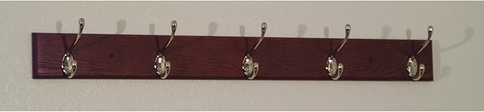 Wooden Mallet 36-Inch 5-Brass Hook Coat Rack, Mahogany