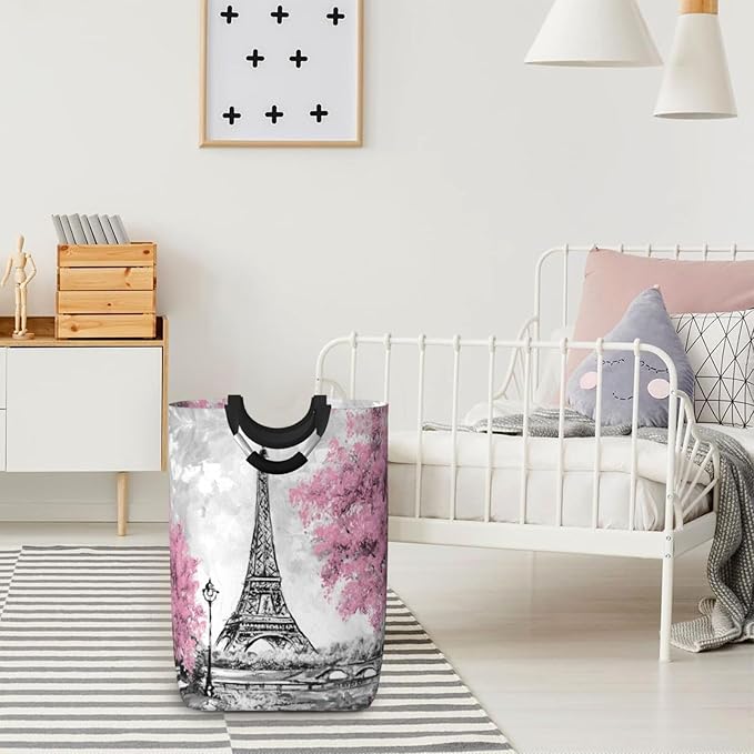 Retro Paris Eiffel Tower Laundry Hamper Storage Basket Toys Clothes Organizer Bin For Home Bathroom Bedroom Dorm Nursery, 52l