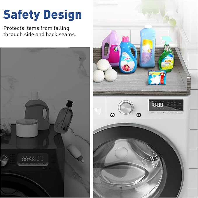 Washer Dryer Countertop: 27.5" x 54" Laundry Topper for Washer and Dryer - Non-Slip Washer and Dryer Countertop with Safety Edge - Laundry Room Organization (Gray)