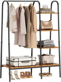 SogesHome Free Standing Clothing Rack, Standing Coat Rack Garment Racks with 3-Tier Storage Shelves for Bedroom, Entryway, Vintage Brown