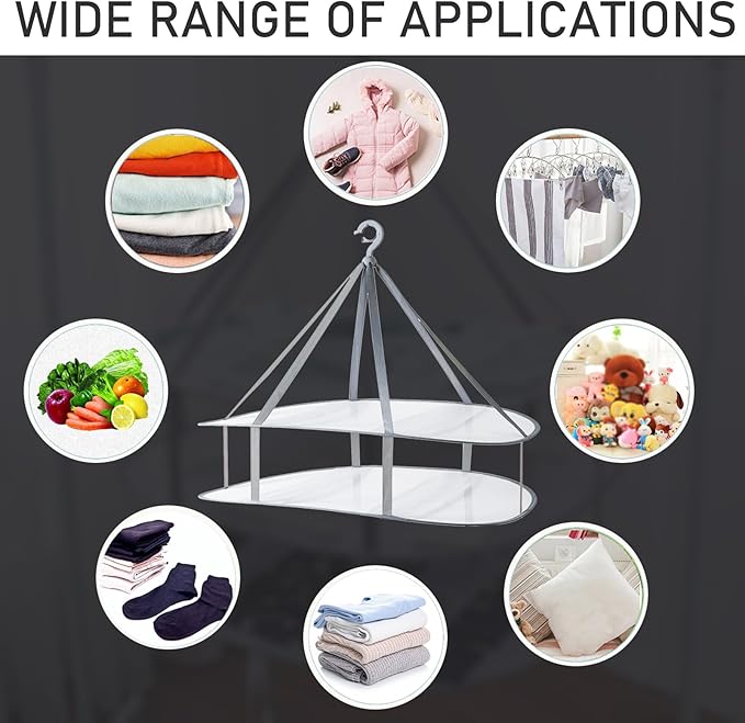 2 Tier Folding Mesh Clothes Drying Rack with Internal Fixation Stackable Sweater Drying Rack Portable Hanging Laundry Rack for Sweater,T-Shirt,Delicates,Swimsuit (2 Pack)