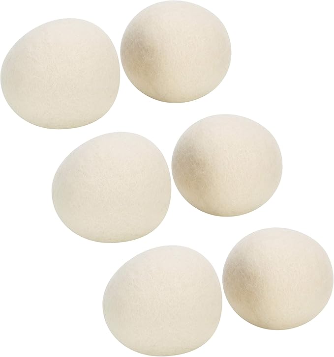 6 Pack Wool Dryer Ball Set with Canvas Draw Bag