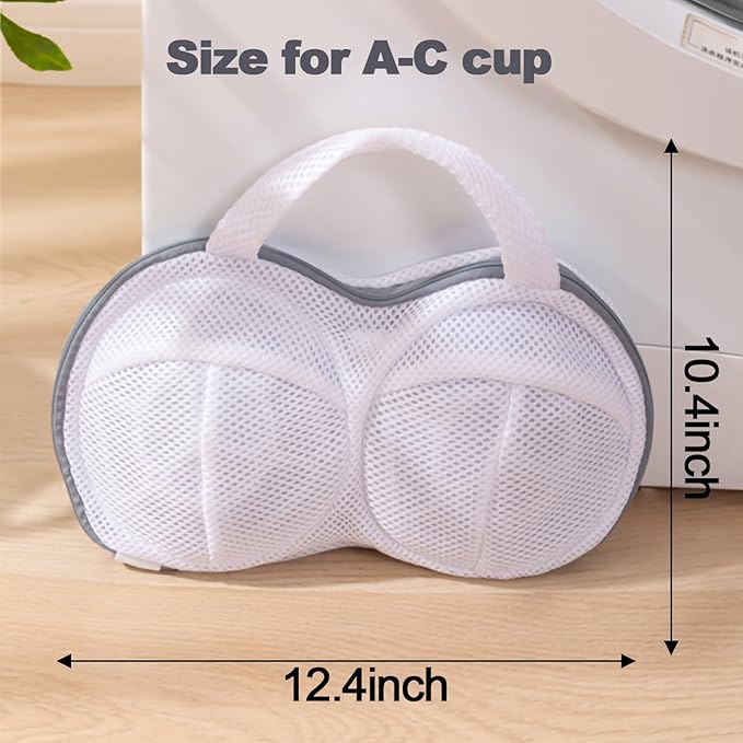2 Pack Large Bra Washing Bags for Laundry, 3D Protective Bracket Mesh Bra Laundry Bags for Washing Machine Brassiere Wash Bags with Handle and Zipper for Delicates Lingerie A to C Cups (Grey)