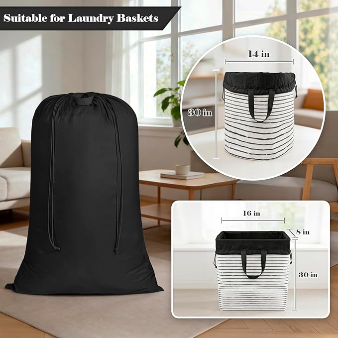 Laundry Bag, Extra Large Travel Laundry Bags with Handles & Drawstring Closure, 24"x 36" Dirty Clothes Storage Bag, Basket Hamper Liner, Organizer Sack for Laundry Room, Camping, Black