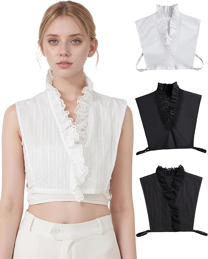 Victoria Cotton Shirts Elegant Ruffle Collar V Neck Dickey Mock Turtleneck Faux Collars for Women Girls