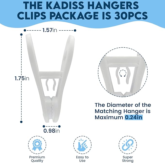 Hanger Clips 30 Pack, Multi-Purpose Hanger Clips for Hangers, White Finger Clips for Plastic Clothes Hangers, Pants Hangers Clips