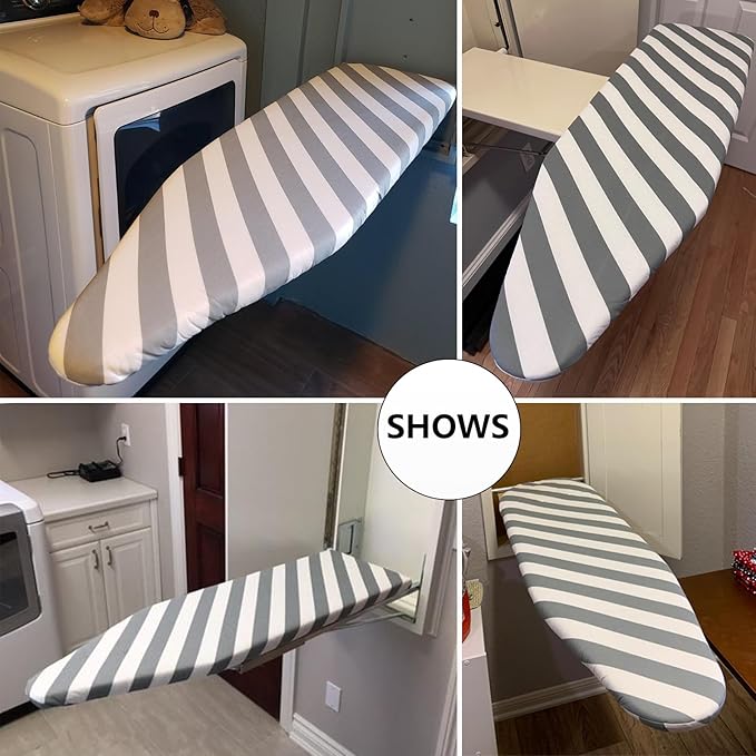SheeChung Over The Door Ironing Board Cover 14x42 Inch,Thick Iron Covers with Fastener Straps & Pull Bungee Cord,Durable 3 Layers Scorch & Stain Resistant Padded Door Ironing Board Cover