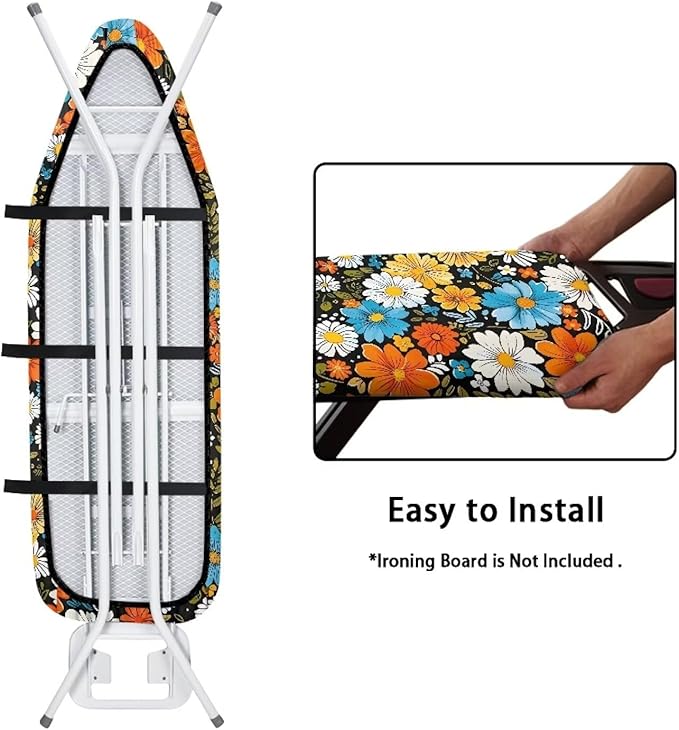 SEANATIVE Hippie Floral Ironing Board Cover and Pad Heat Reflective Ironing Pad Cover Sea Iron Board Cover for Home Decor