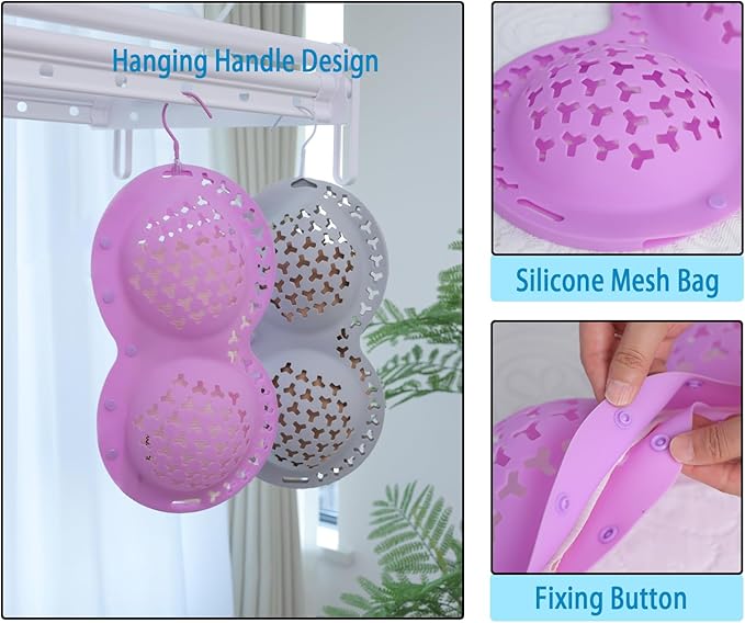 Silicone Bra Washing Bags for Laundry,Delicates Mesh Laundry Bags, Suitable for all Cup Sizes bra,Sports Bras, Swimsuits, Socks & Silk protector,Anti Deformation Lingerie Bag for Machine (purple)