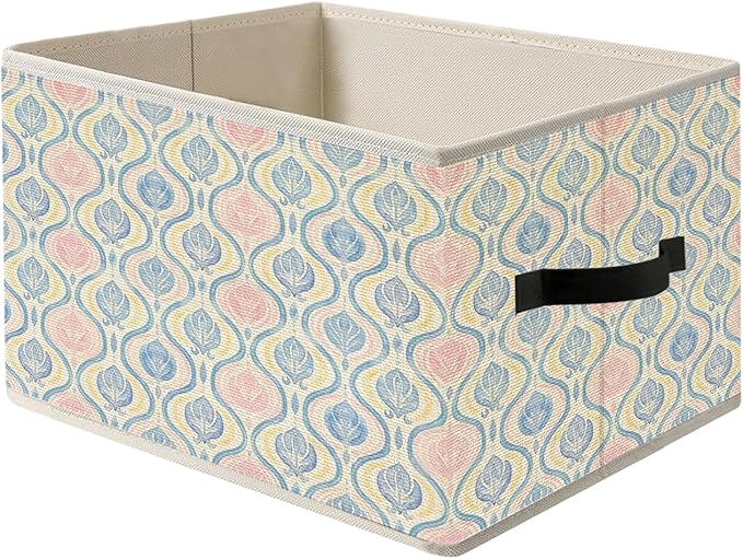 Blue and Pink Preppy Floral Storage Bin Box with Handles, Chinoiserie Grandmillennial Foldable Organizer Basket Toybox for Girls Dorm Bedroom Bathroom Clothes Toys Books