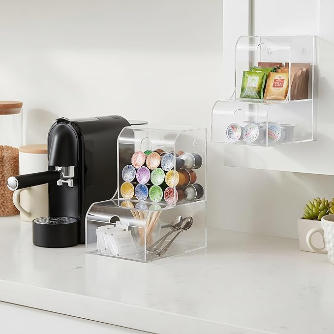 TOPZEA Laundry Pods Container, Wall Mounted Acrylic Candy Snack Dispenser Bin with Hinged Lids, Dishwasher Pod & Sponge Holder Stackable Storage Box for Coffee Bar, Kitchen & Laundry Room Organization