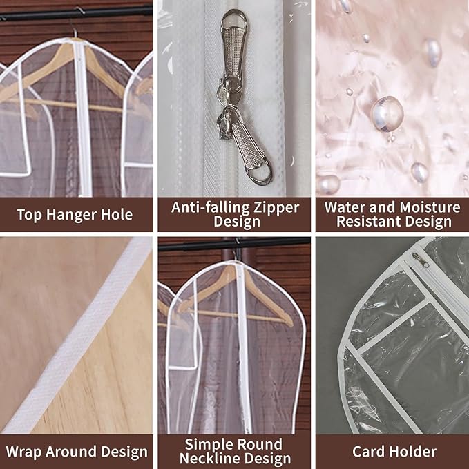 BAG WIZARD 72” Wedding Gown Dress Garment Bags with 12" Gusseted Garment Cover, Clear