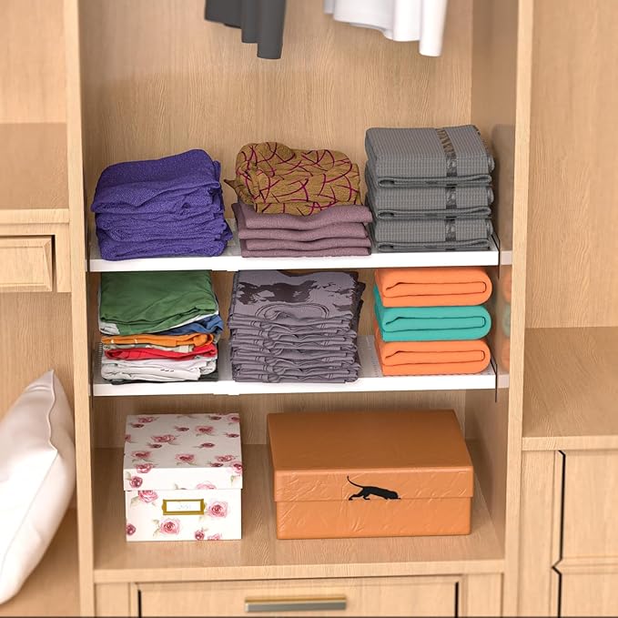 Expandable Closet Shelves, 3 Pack Adjustable Metal Closet Organizers and Perforated Storage Shelves for Wardrobe, Kitchen Pantry, Shoe Rack, (White,11.8" D x 17"-31" W,3PCS)