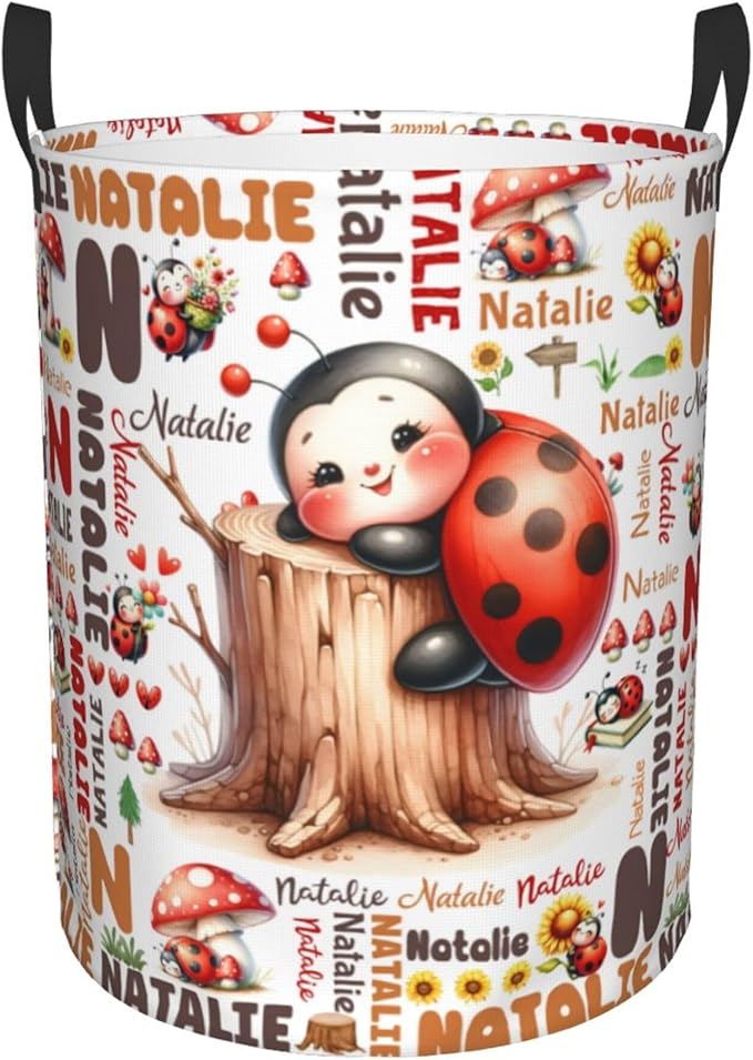 Personalized Ladybug Mushroom Laundry Basket For Baby Kids Boys Girls Adult Custom Hamper Basket With Name For Bathroom Bedrooms Collapsible Baby, Dirty Clothes Hamper With Handles