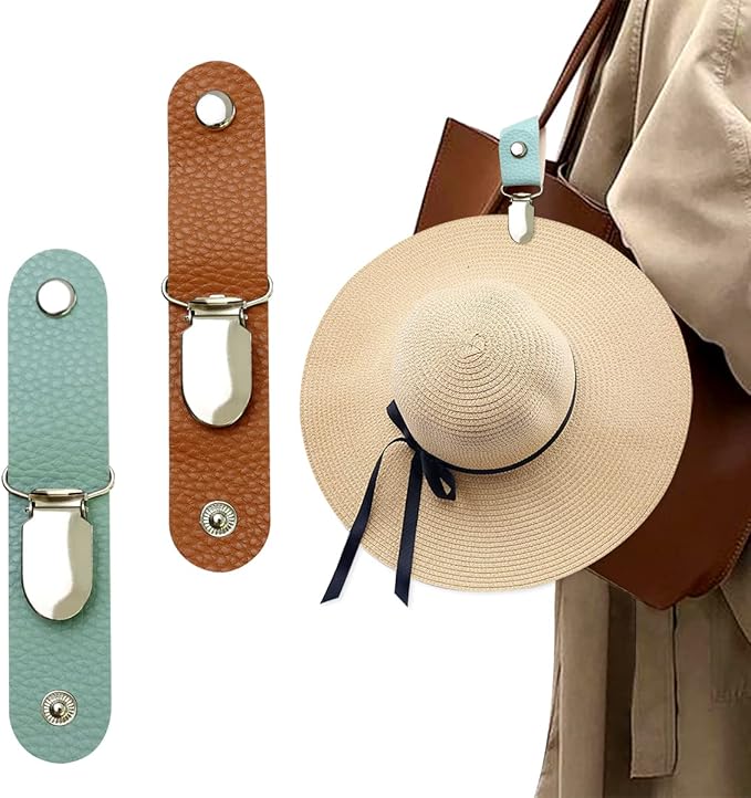 Hat Clip for Travel on Bag/Luggage, PU Leather Multifunctional Duckbill Clip, Outdoor Hat Companion