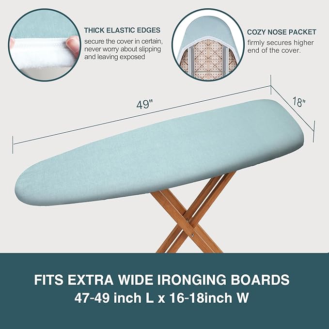 Ironing Board Cover and Pad 18x49， Extra Wide Thick Iron Padding, Scorch and Stain Resistant Ironing Board Cover, 6mm Thick Padding with Fasteners Heavy Duty Elastic Edge, Heatproof