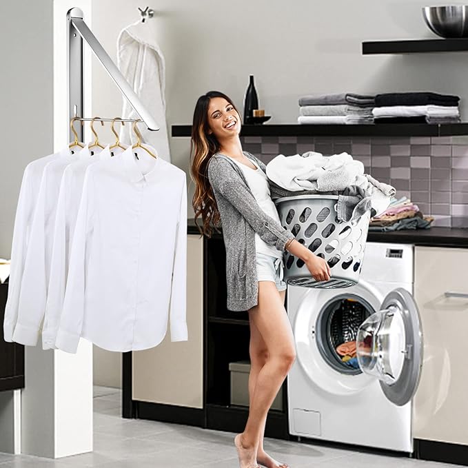 Clothes Drying Rack for Small Laundry Rooms, Clothes Drying Rack Folding Indoor, Wall Mounted Clothes Rack Foldable, (Aluminum, Silver)
