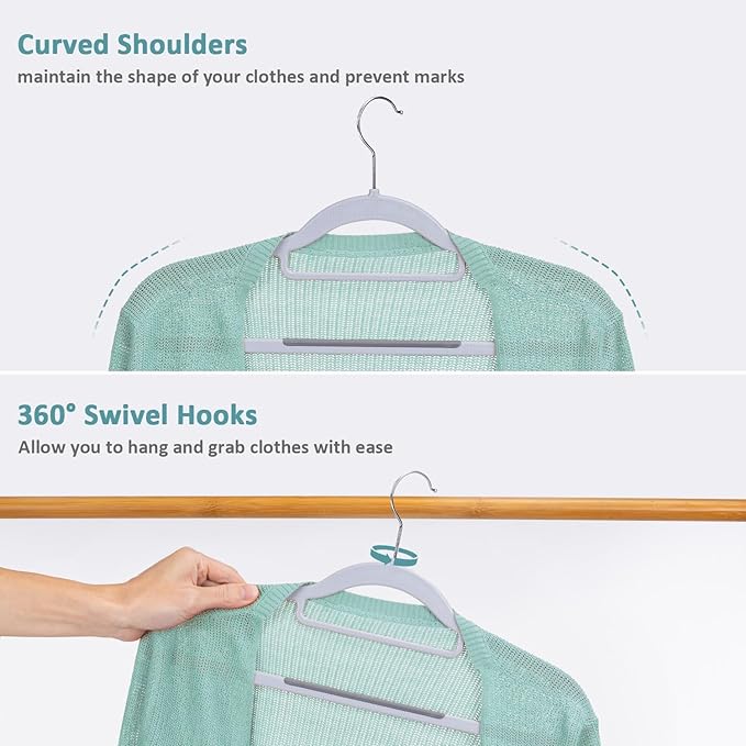 30-Pack Plastic Clothes Hangers, Space Saver, Non Slip, 360° Swivel Hook, 0.2 Inches Slim, Sturdy Heavy Duty Hangers for Coat, Durable Hangers for Suits, Light and Dark Gray