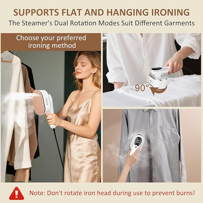 Travel Steamer for Clothes, Handheld Garment Steamer with LED Display, 10s Fast Heat-Up, 4 Adjustable Settings, Large 110ml Tank, Steamer ＆ Iron 2 In 1, Travel steamer for All-Fabric Wrinkle Remover