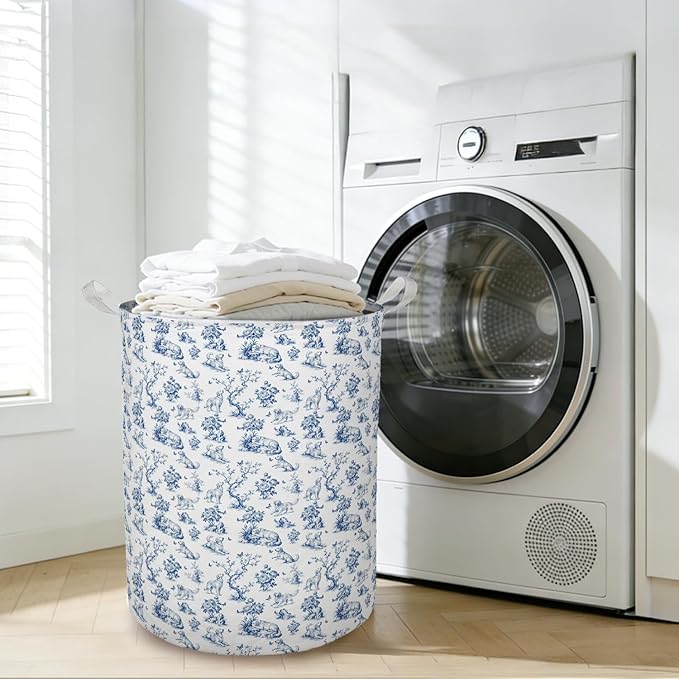 Chinoiserie Golden Retriever Laundry Basket Hamper, Grandmillennial French Country Golden Retriever Foldable Clothes Toys Books Storage Box Bins Baskets Organizer for Bedroom Bathroom Home