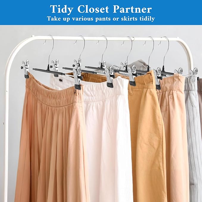 30 Pack Pants Hangers with Clips Adjustable Skirt Hangers for Women Non-Slip Trousers Hanger for Jeans Clothes Hanger for Pants Heavy Duty Space Saving Shorts Clothes Rack Black 12Inch