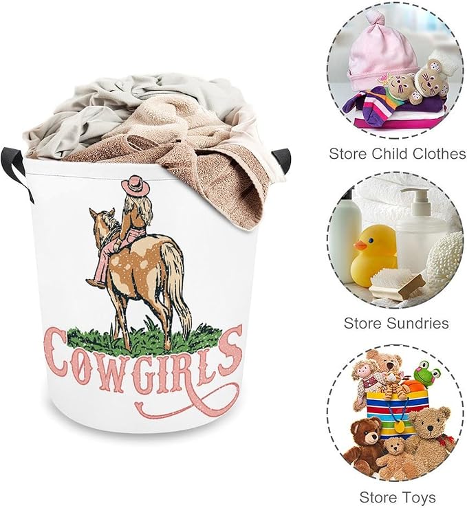 Western Laundry Basket Cowgirl Hamper Clothes Toy Storage Bin for Bedroom Bathroom Pink Western Decor