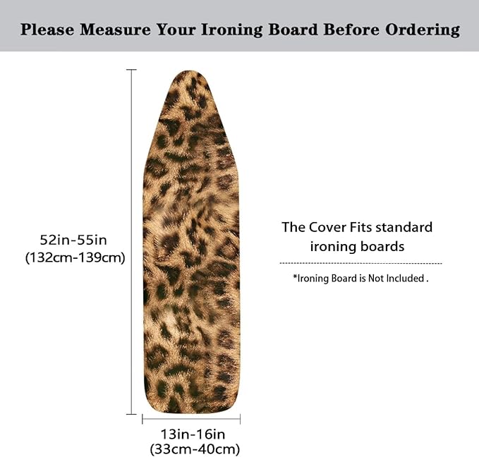 Leopard Print Scratches-Proof Cover Fits Standard Size Ironing Boards Heat Reflective Anti-Dirty Ironing Board Cover with 3 Hooks and Loops for 15 x 54 Boards Decor