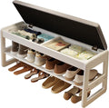 AQIMUELE Shoe Rack Bench,2 Tiers Shoe Bench with Storage with Flip-Top,Wood Shoe Rack for Entryway,Hallway（White Upholstered Seat）