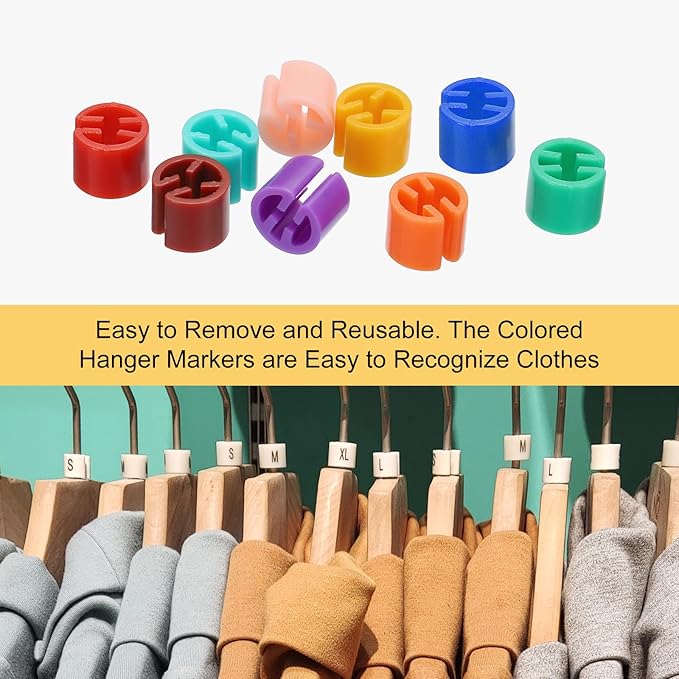 MECCANIXITY Clothe s Hanger Markers Blank Tags Fit 3.5mm Rod for Garment Color Coding Yellow/Red/Green/Purple/Deep Lake Blue/Orange/Fresh Pink/Brown 200pcs