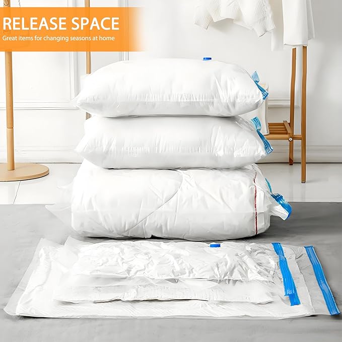 8 Pack Jumbo Vacuum Storage Bags, Vacuum Seal Bags for Clothing with Hand Pump, 80% Space Saver Bags for Clothes, Pillows, Comforters and Blankets, Home Travel Essentials