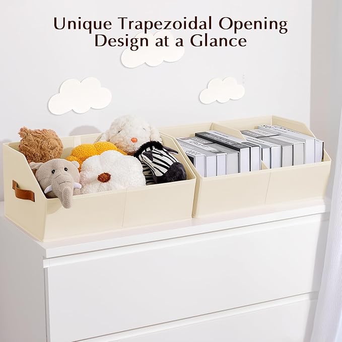 Closet Organizers and Storage Bins - 6 Pack Collapsible Divided Trapezoidal Cube Storage Bins Baskets with Orange Handle for Organizing Clothes Blankets, Toys, Books, Towels(Beige)